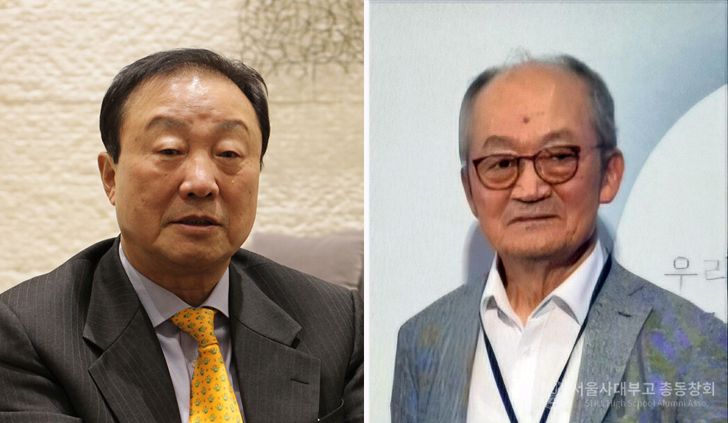 16회의 김윤종 고문(사진 왼쪽)과 박찬용 동문이 80주년 기념사업 기금으로 각각 5백만원과 3백만원을 기탁했다.